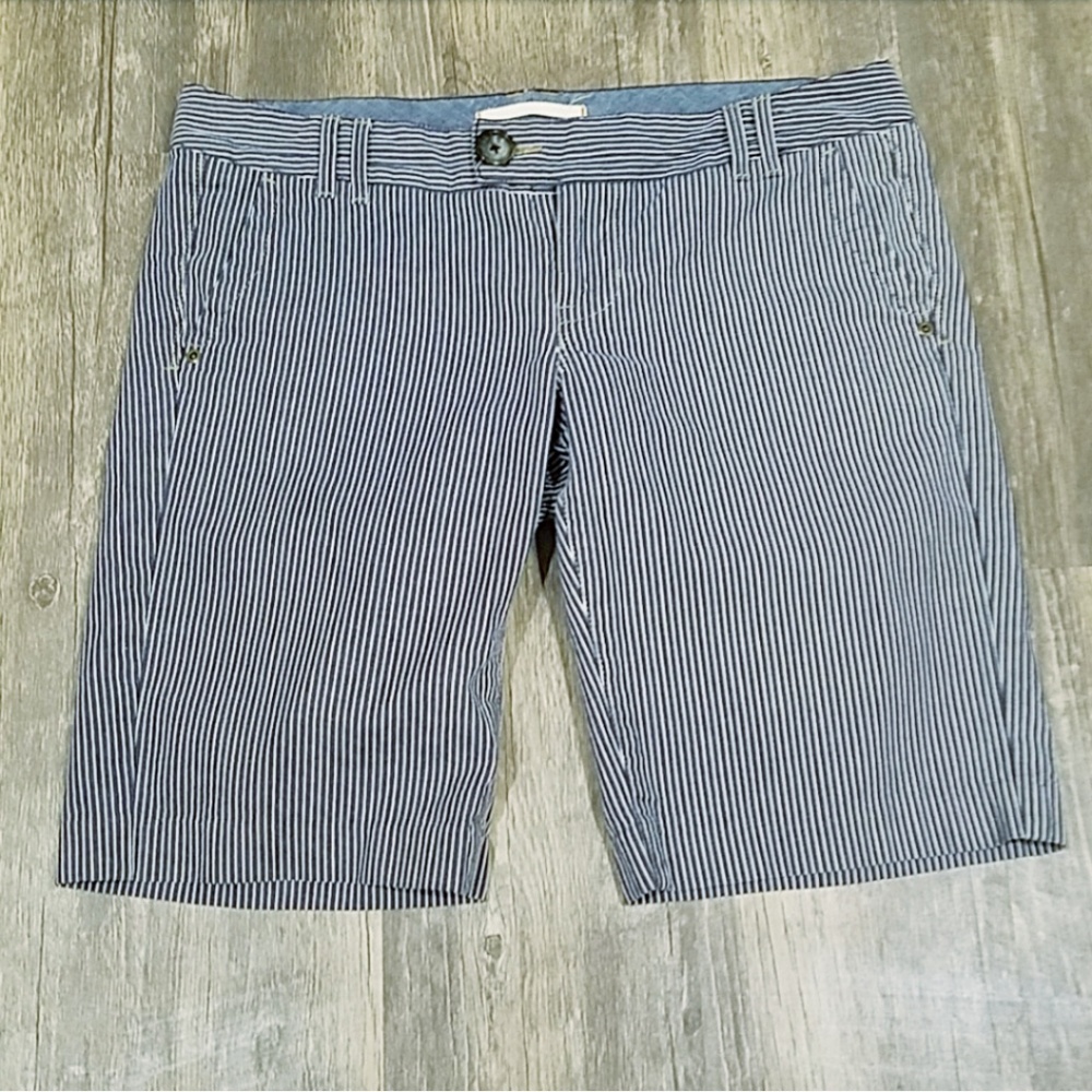 Blue White Pinstripe Bermuda Shorts